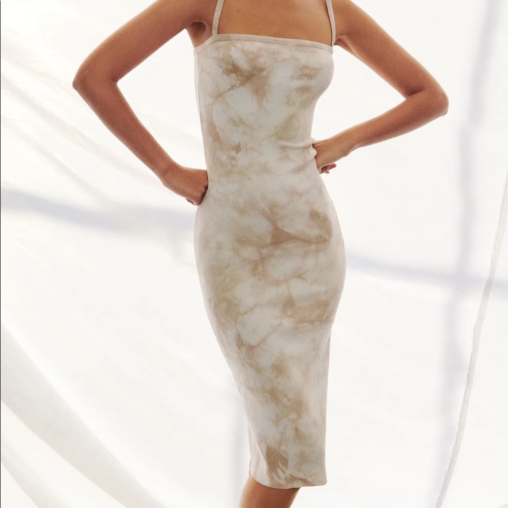 NWT Zara Tie Dye Ribbed Fitted Tan Dress (Sold out online)